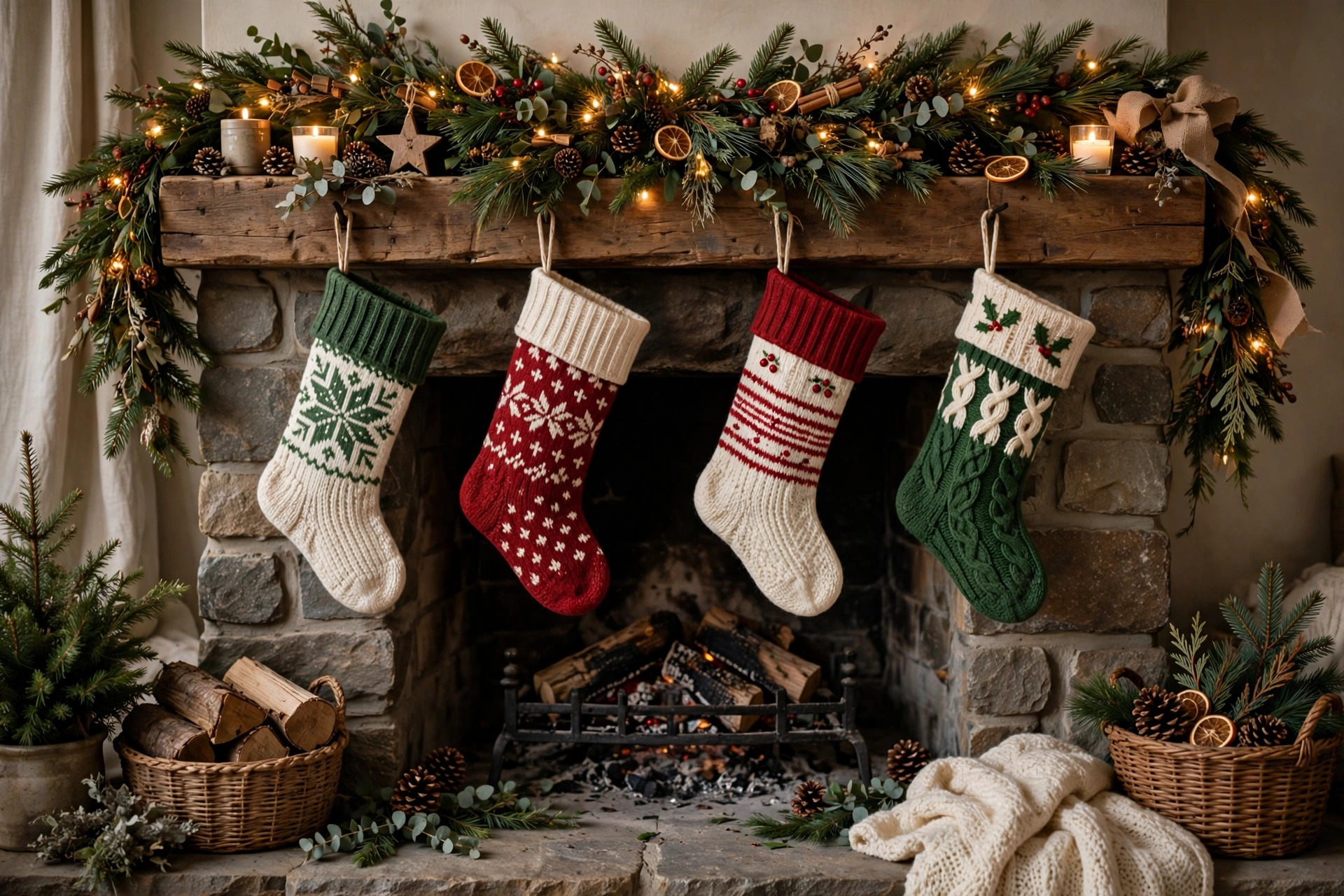 Cozy fireplace Christmas set